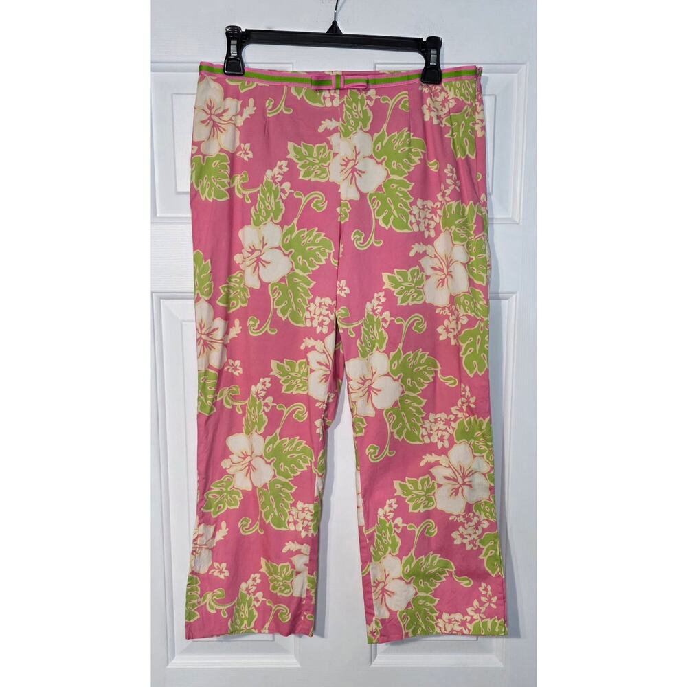 Sara Jane Womens Pink‎ and Green Floral Side Zip Pants Hawaiian Size 6
